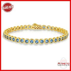 Sterling Silver Gold Plated Tennis Bracelet 7 Inch 4mm CZ Bezel